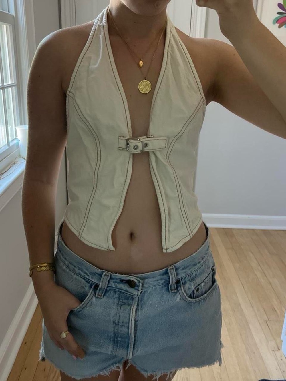 Garage Cream Halter Buckle Camisole Top